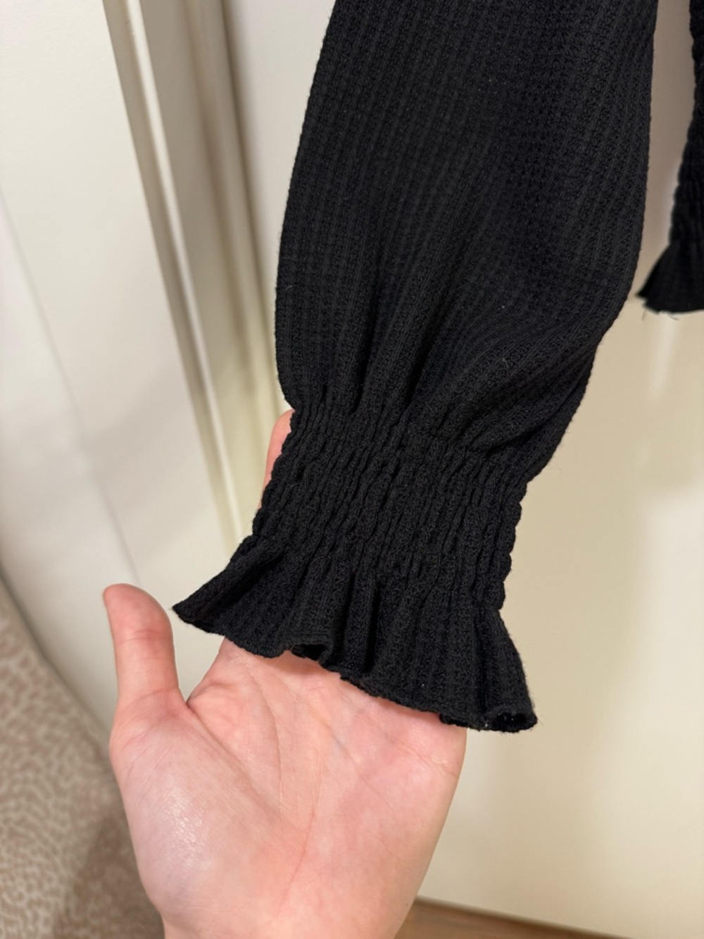 Altar'd State Black Smocked Square-Neck Puff Sleeve Top - Picture 4 of 5